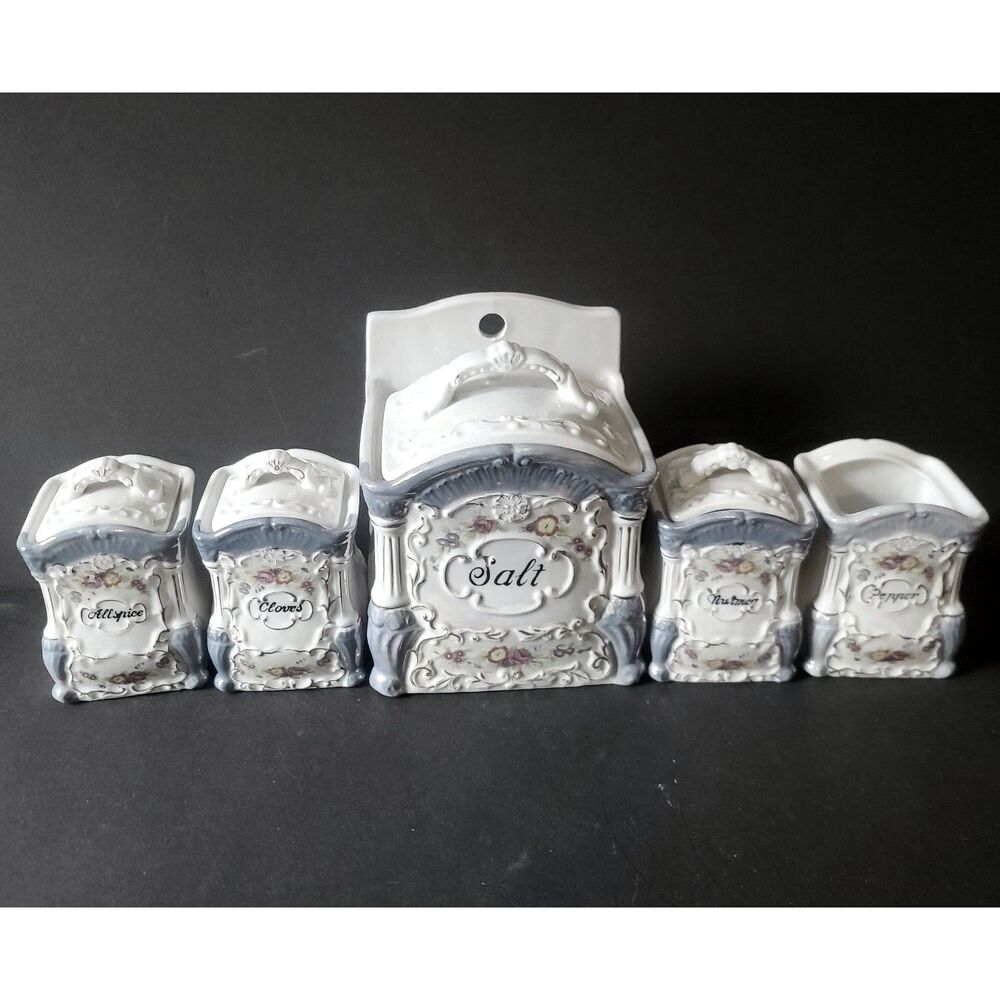Hotta vu Shoten‎ Lusterware Victorian Hand Painted Floral Canisters Japan 5 pc.